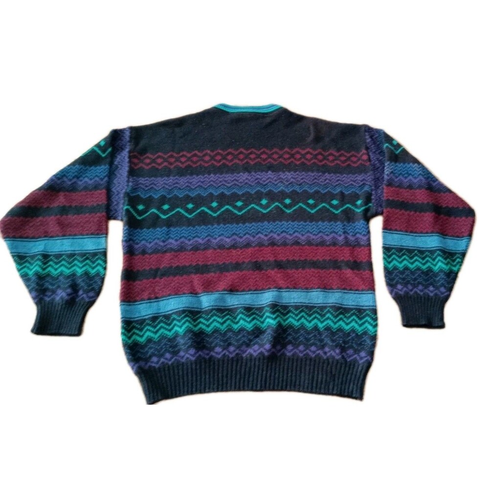 Vintage 90s Abstract Knit Sweater Large Italian Import Colorful Geometric Grunge - Picture 4 of 8
